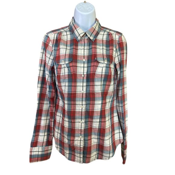 American Eagle Plaid Button Down Shirt Red Blue White Size 8l Western - Picture 1 of 8